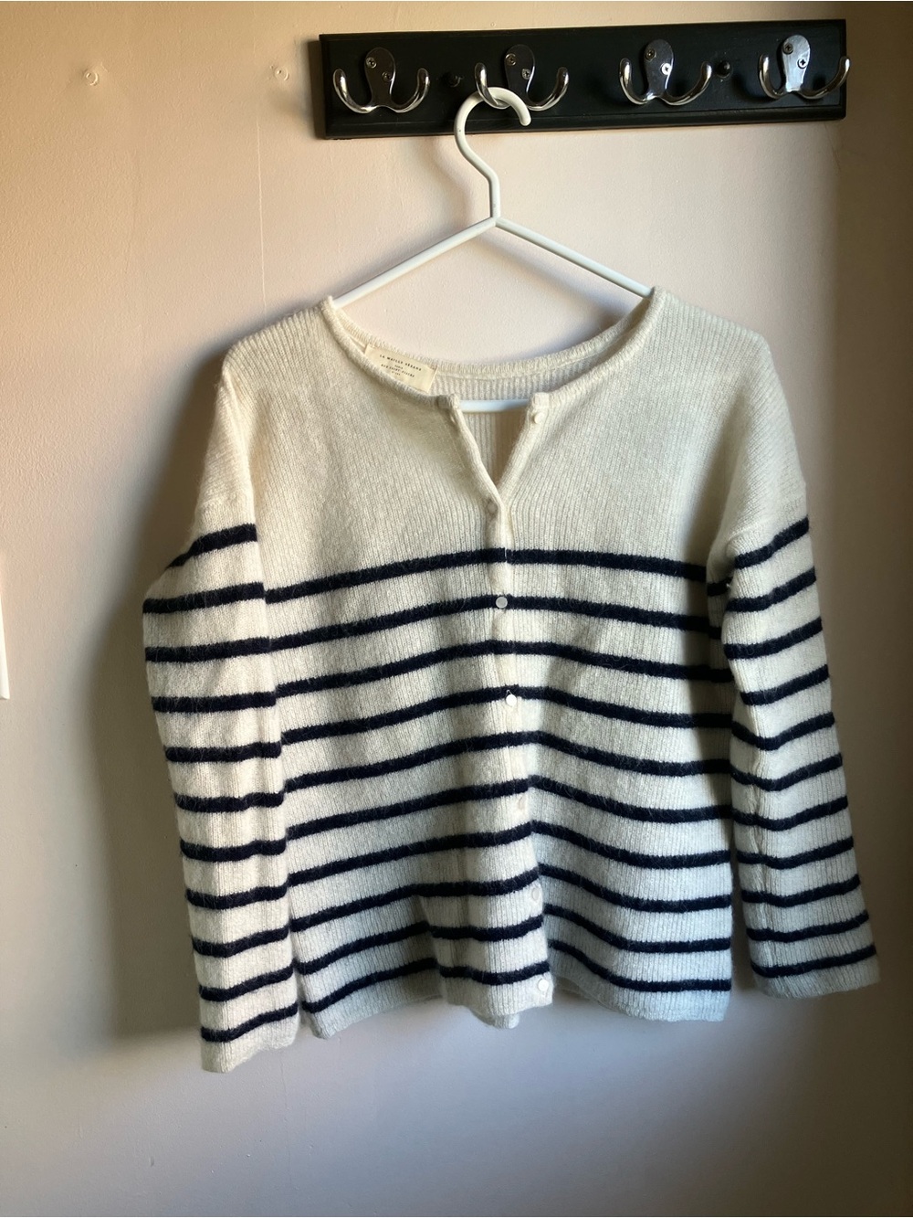 Sézane - Gaspard Striped Crewneck Sweater Cardigan - White & Navy